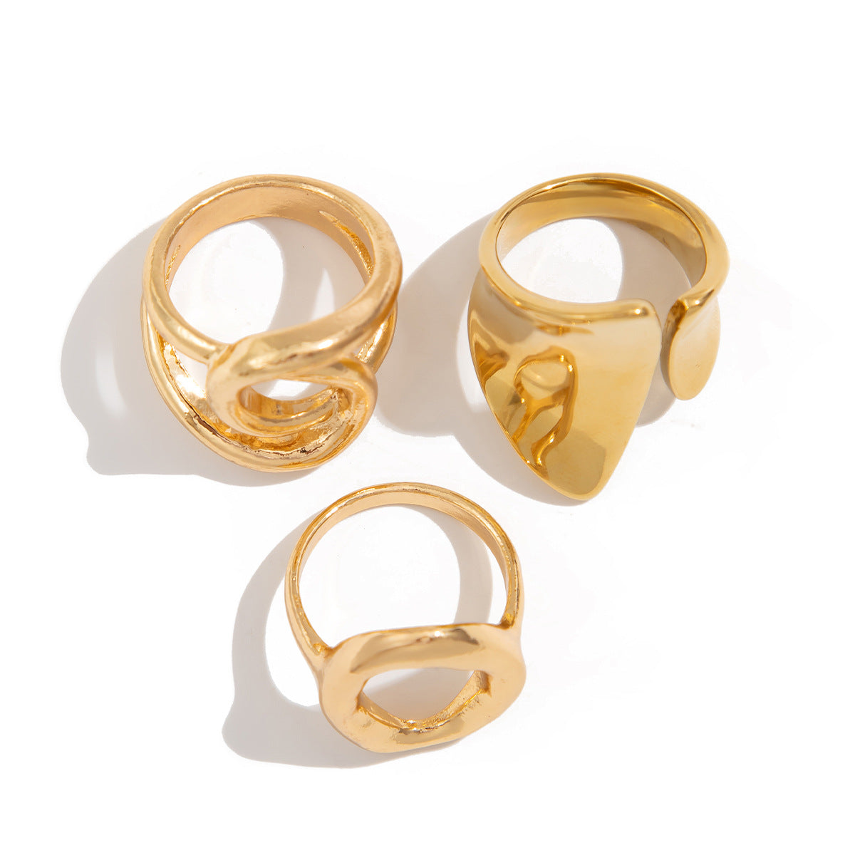 Ins style O-shaped smooth ring set with irregular metallic rings, versatile new style