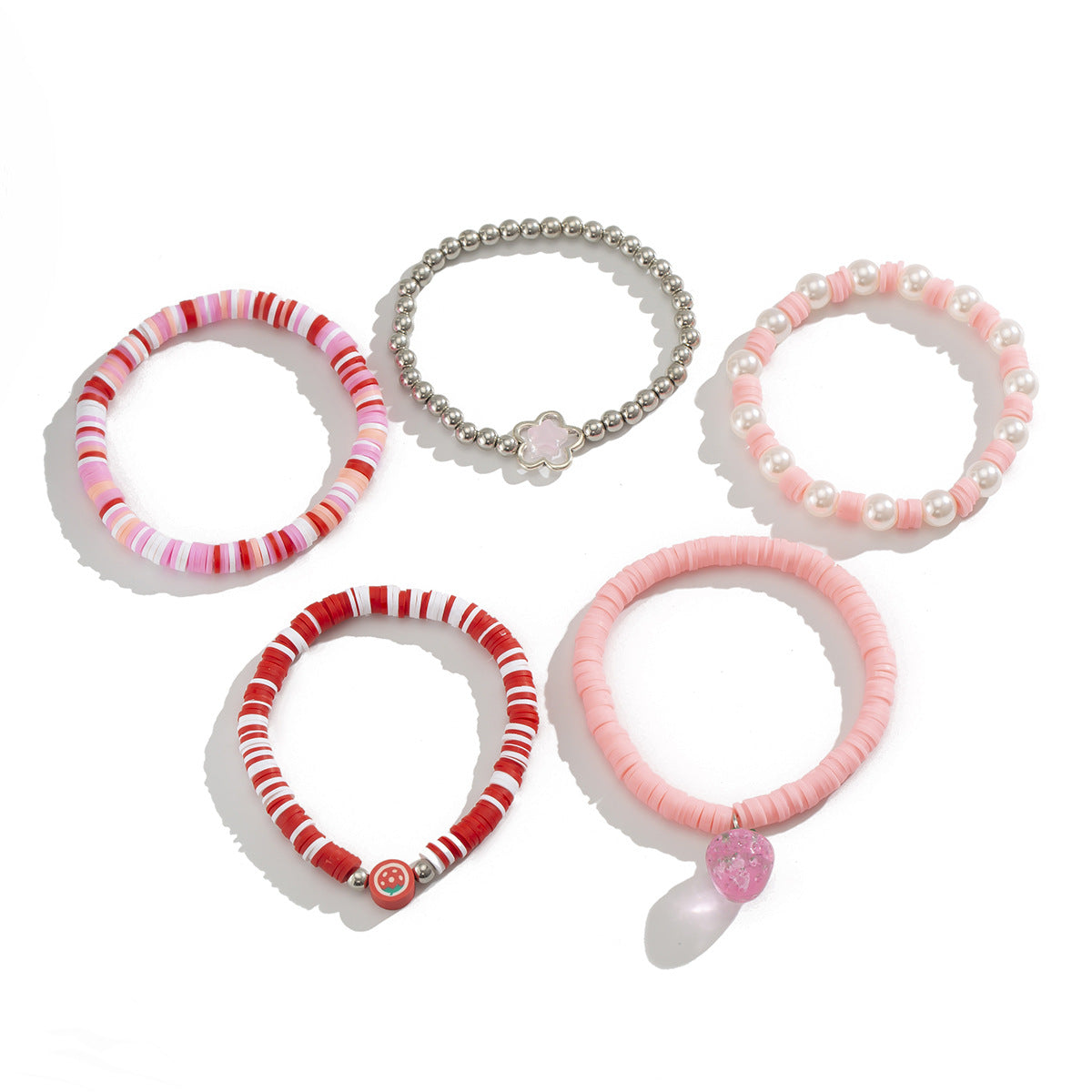 Sweet acrylic bead bracelet with cute strawberry soft ceramic CCB bracelet set