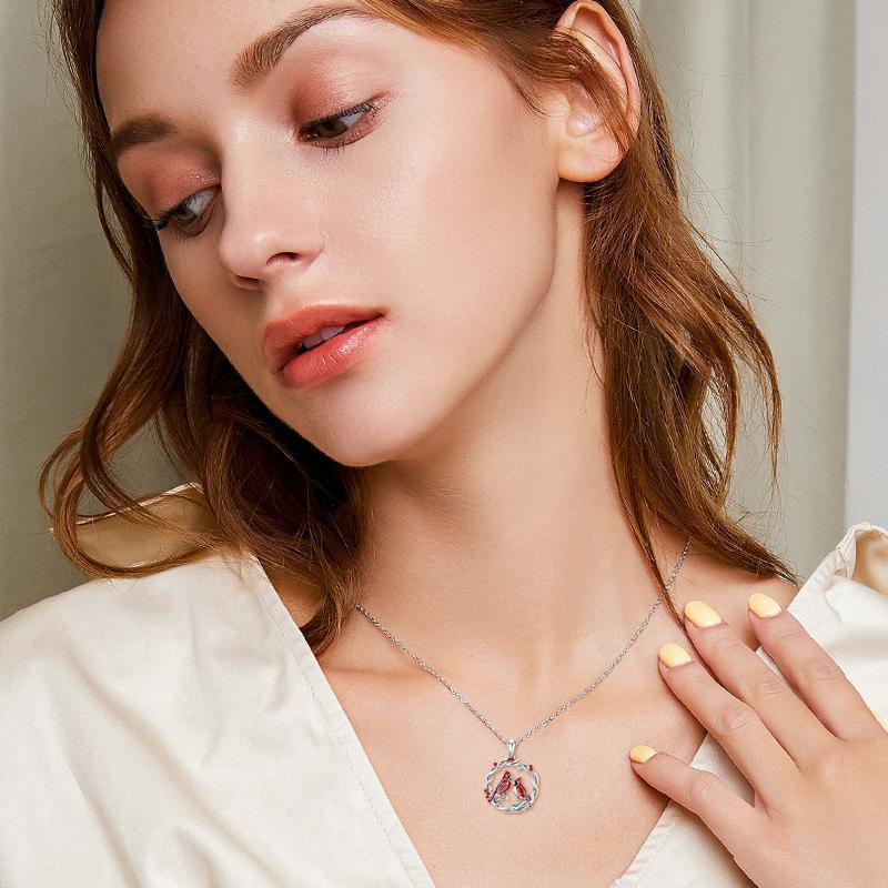 Pure silver plated Cardinal Tree Of Life Necklace
