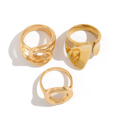 Ins style O-shaped smooth ring set with irregular metallic rings, versatile new style